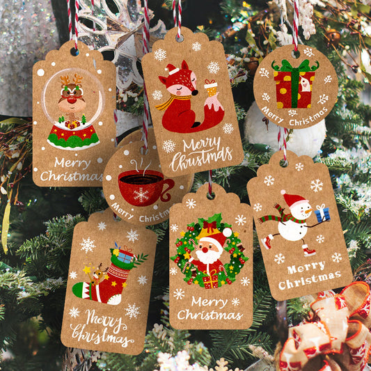 🎁Kraft Christmas Gift Tags - 50-Pack (10 Designs + Red Cord)